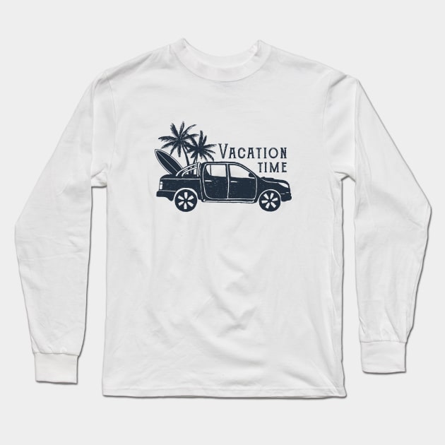 Pickup With Surfboard, Palms. Summer, Travel, Adventure. Vacation Time. Creative Illustration Long Sleeve T-Shirt by SlothAstronaut
